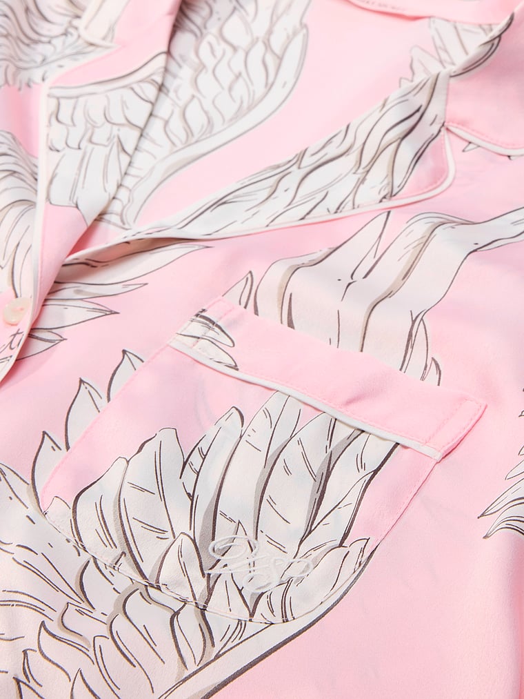 Signature Satin Long Pajama Set - Angel Pink Wings