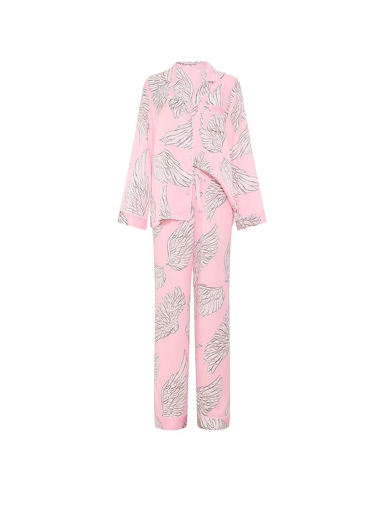 Signature Satin Long Pajama Set - Angel Pink Wings