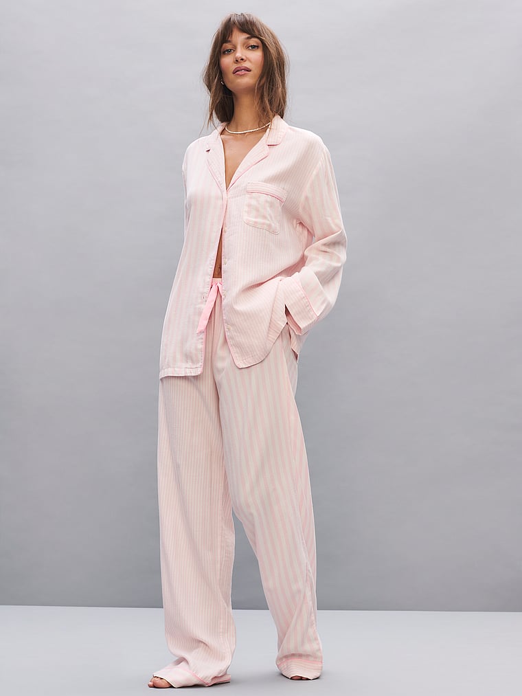 CozyFlannel™ Long Pajama Set - Pink Mixed Heritage Stripes
