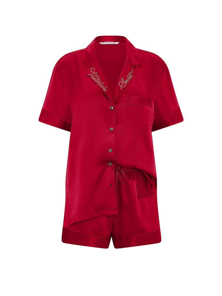 Signature Satin Short Pajama Set - Red Lacquer