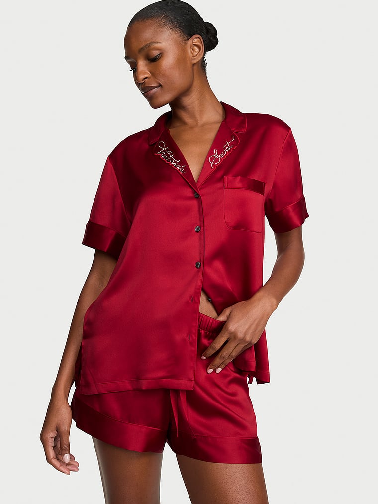 Signature Satin Short Pajama Set - Red Lacquer