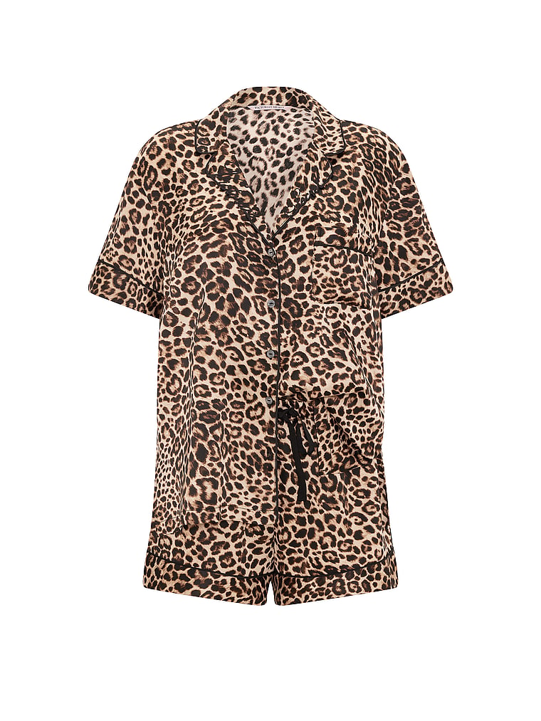 Signature Satin Short Pajama Set - Vintage Tan Leopard