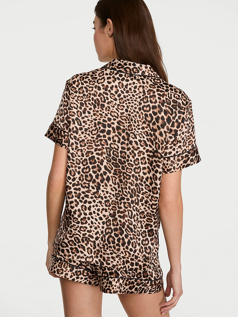 Signature Satin Short Pajama Set - Vintage Tan Leopard