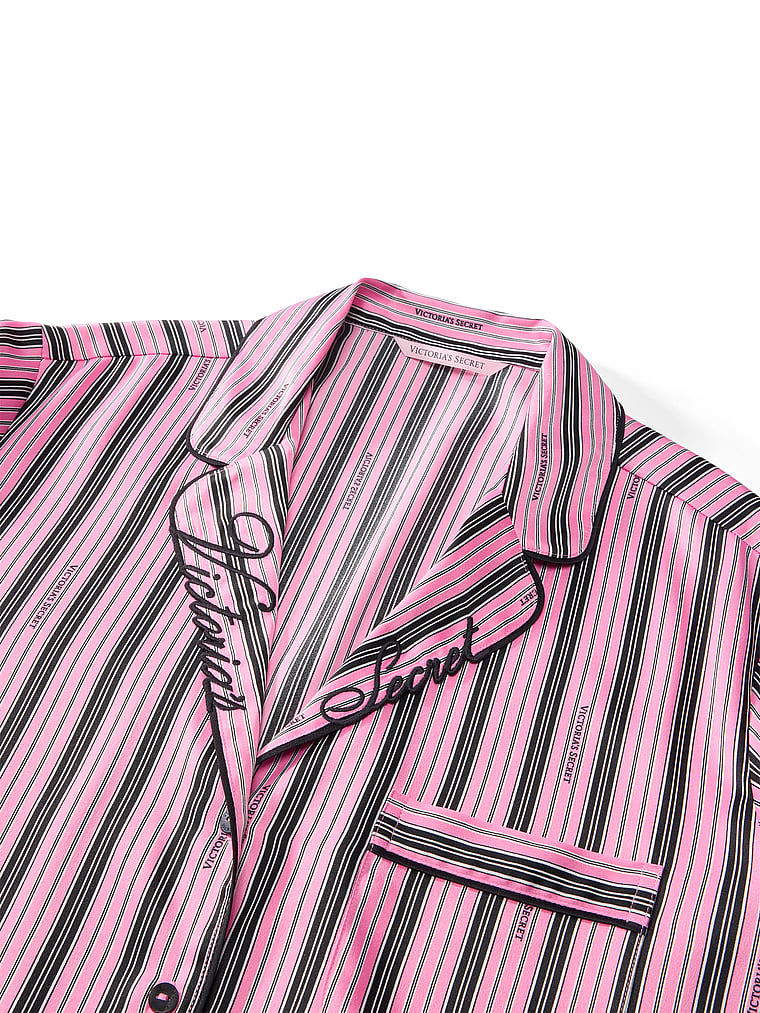 Signature Satin Short Pajama Set - Sexy Little Pink & Black Stripes