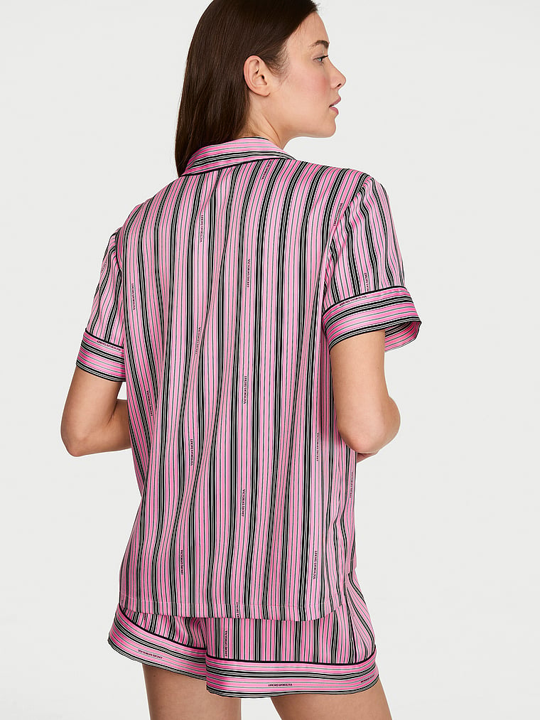 Signature Satin Short Pajama Set - Sexy Little Pink & Black Stripes