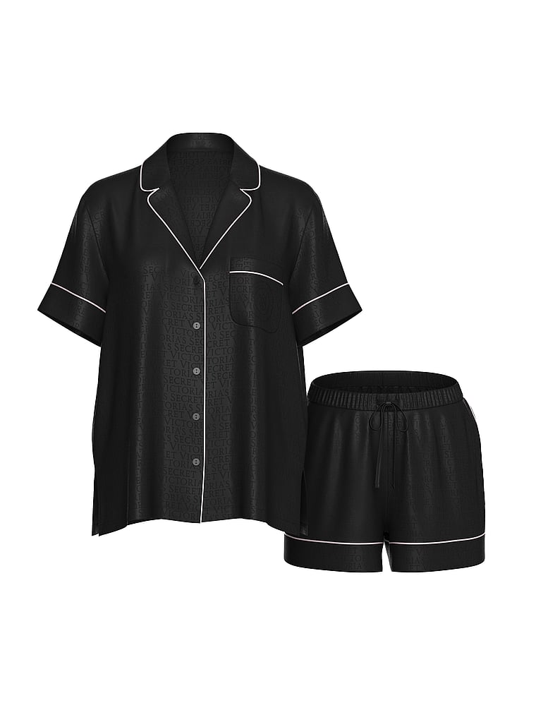 Signature Satin Short Pajama Set - Black