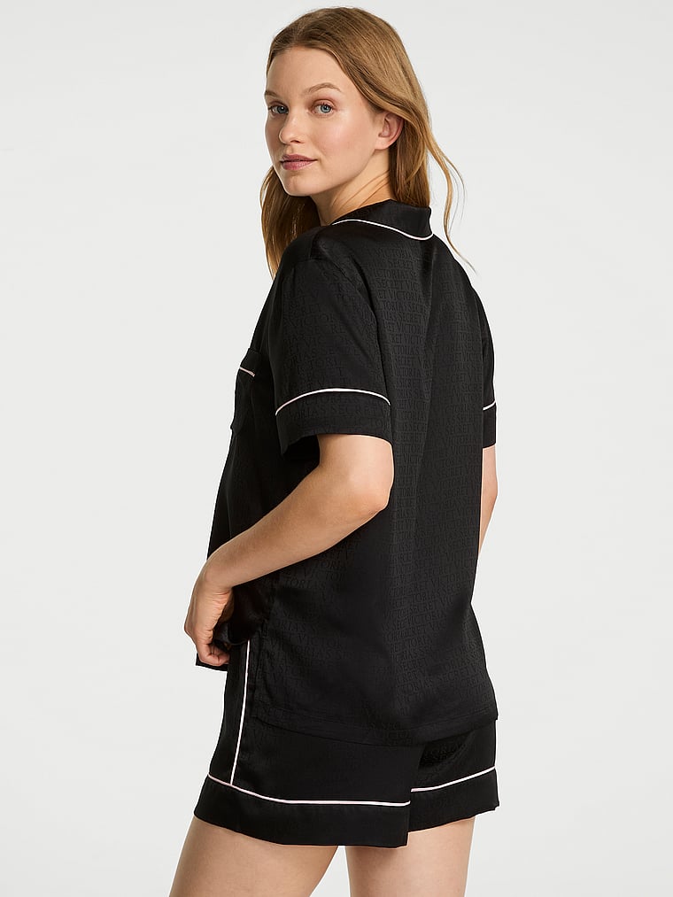 Signature Satin Short Pajama Set - Black