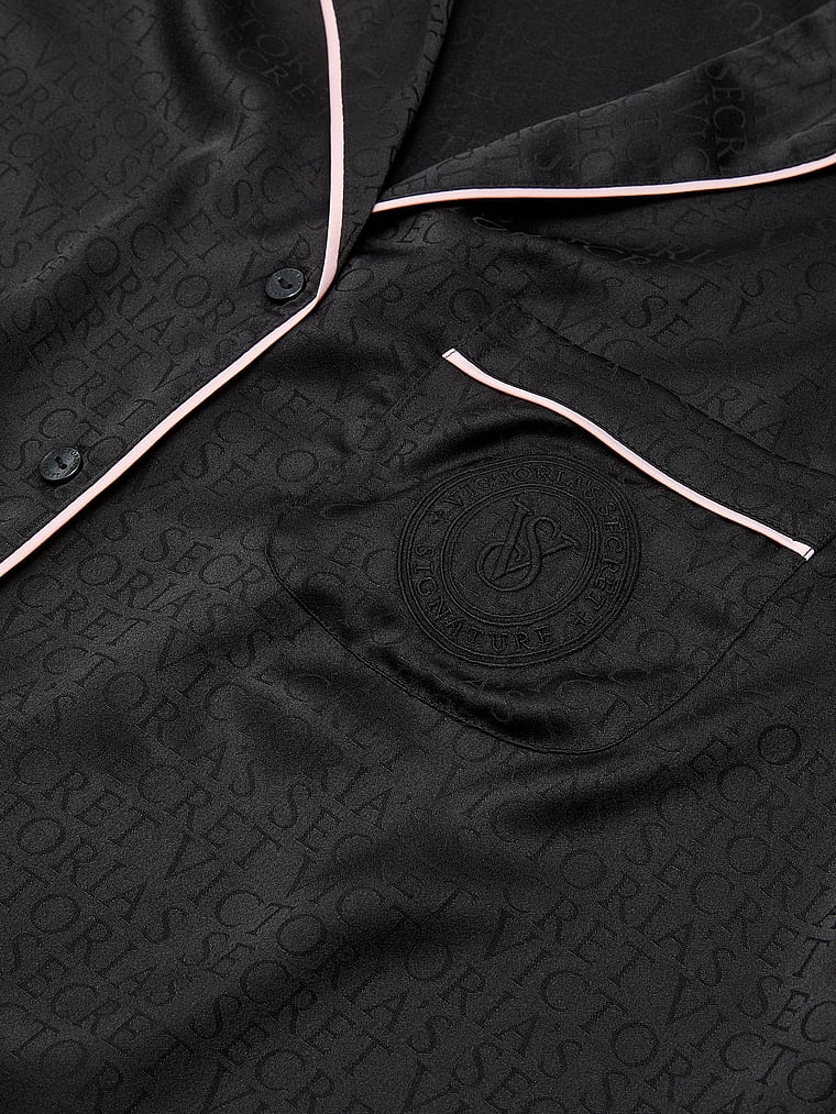 Signature Satin Long Pajama Set - Black