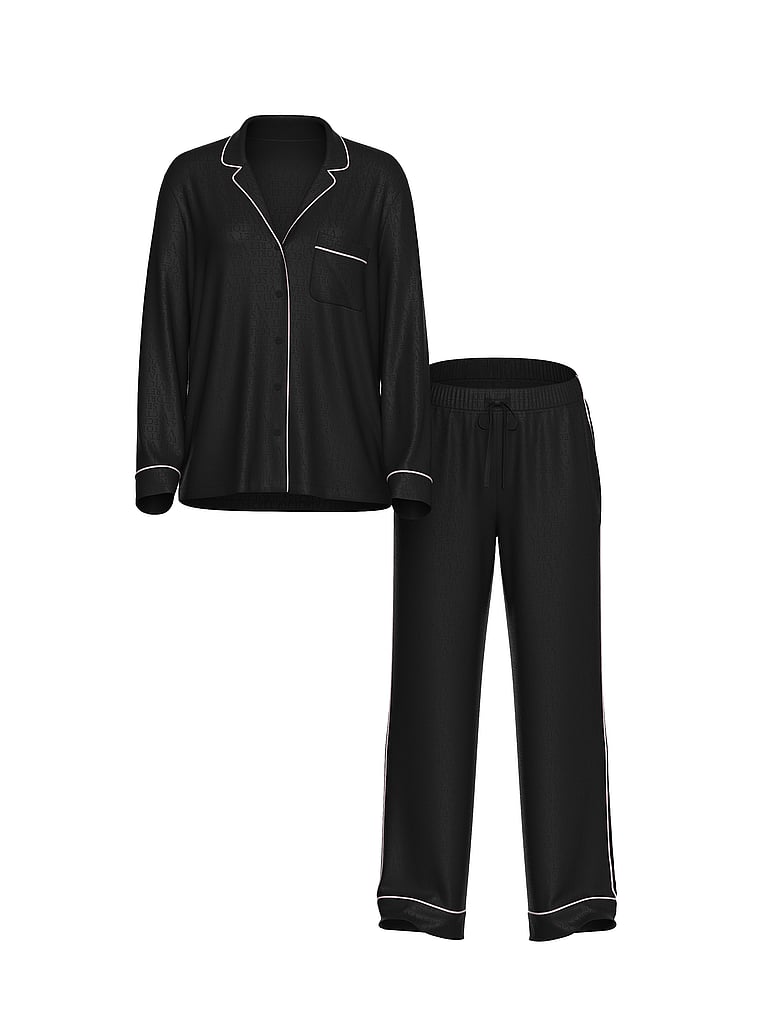 Signature Satin Long Pajama Set - Black