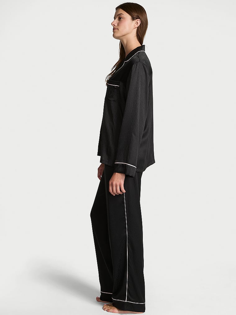 Signature Satin Long Pajama Set - Black