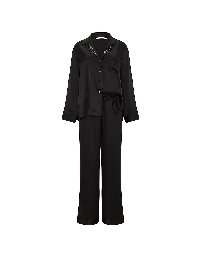 Signature Satin Long Pajama Set - Shine Black