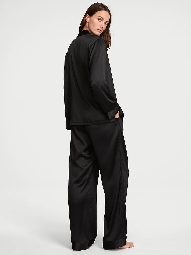 Signature Satin Long Pajama Set - Shine Black