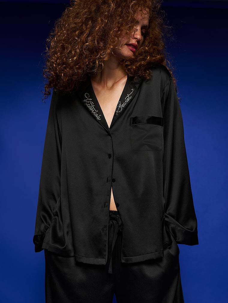 Signature Satin Long Pajama Set - Shine Black