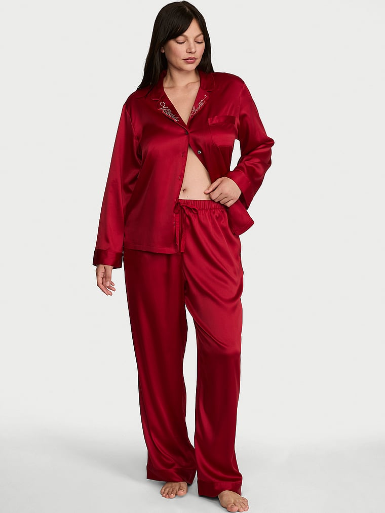 Signature Satin Long Pajama Set - Shine Red Lacquer