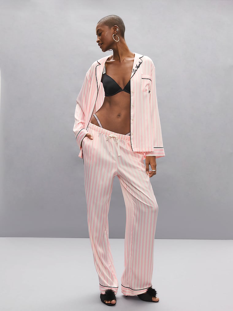 Signature Satin Long Pajama Set - Los Angeles Stripes