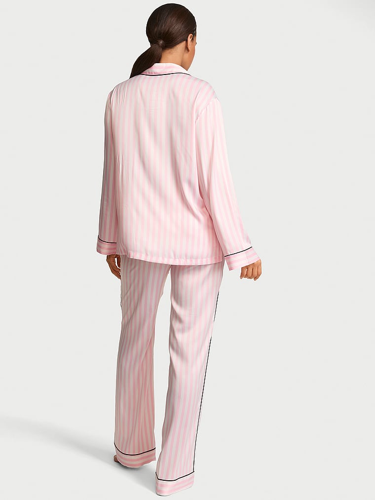 Signature Satin Long Pajama Set - Miami Stripes