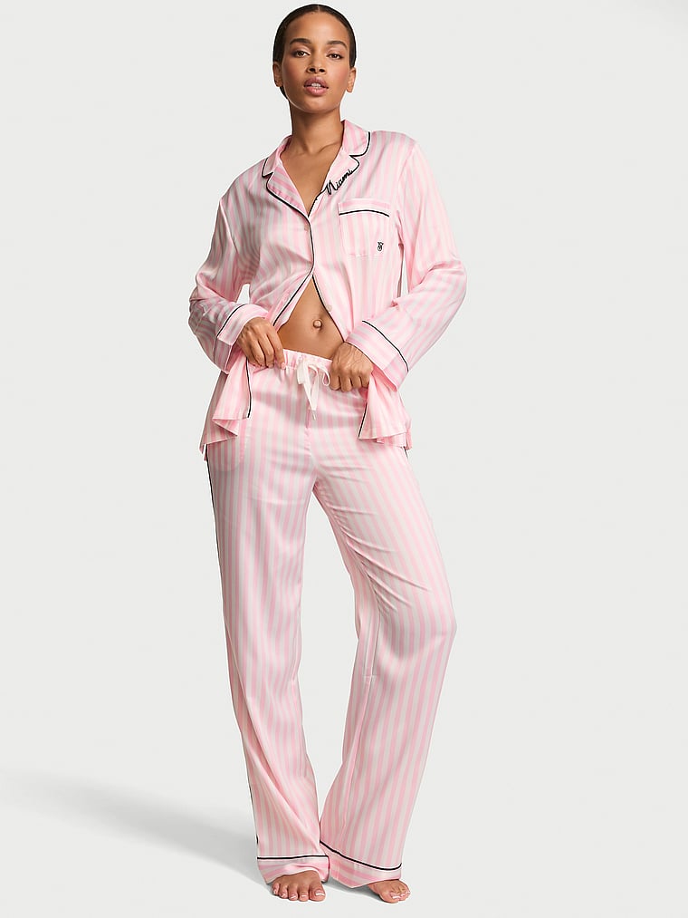 Signature Satin Long Pajama Set - Miami Stripes