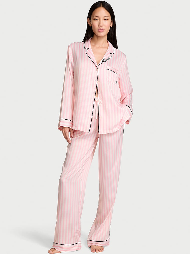 Signature Satin Long Pajama Set - Hawaii Stripes