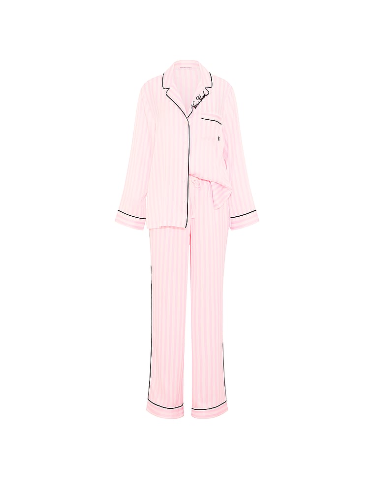 Signature Satin Long Pajama Set - New York Stripes