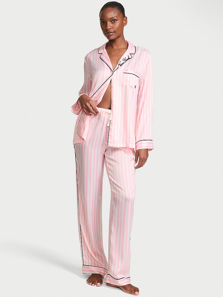 Signature Satin Long Pajama Set - New York Stripes