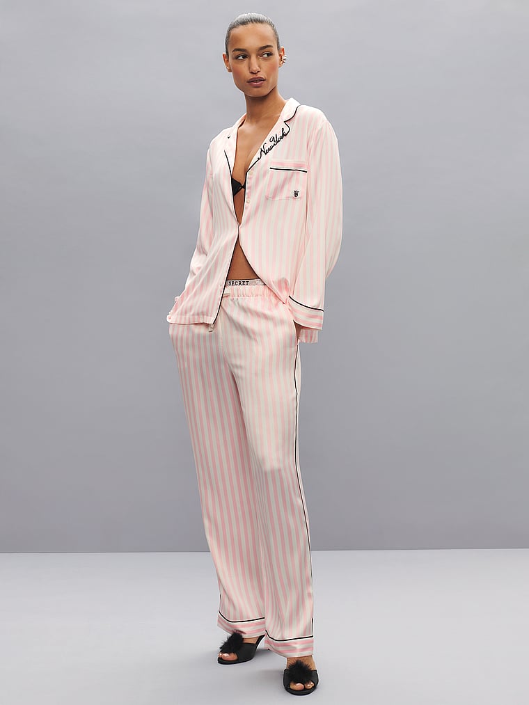 Signature Satin Long Pajama Set - New York Stripes