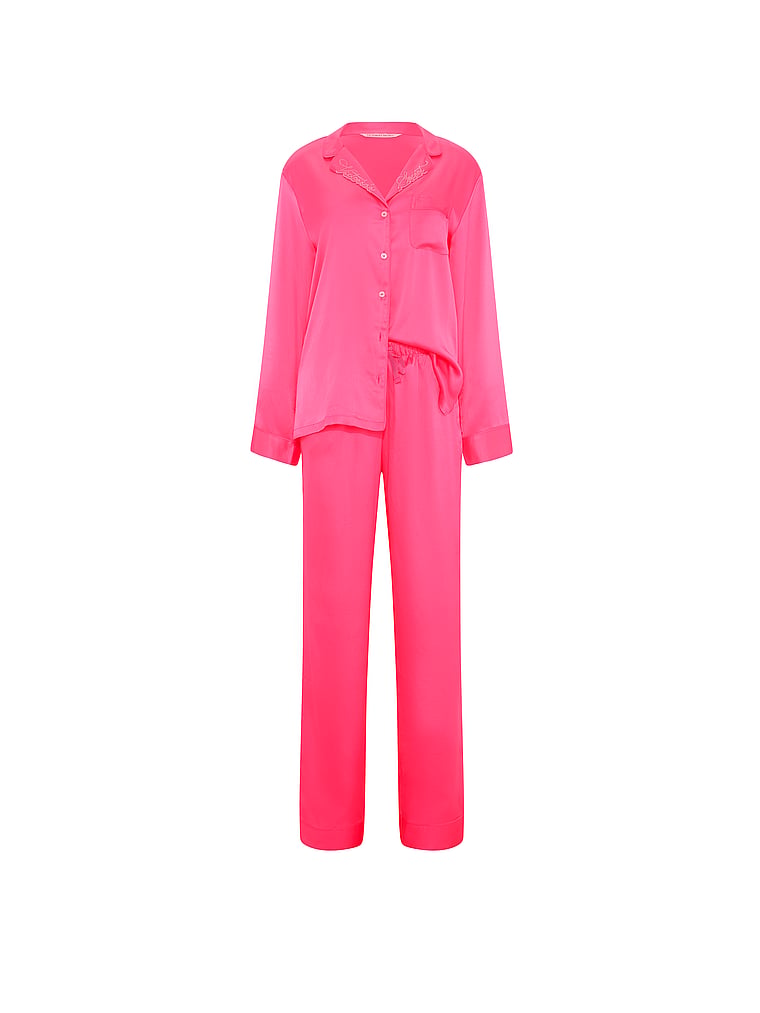 Signature Satin Long Pajama Set - Bombshell Pink
