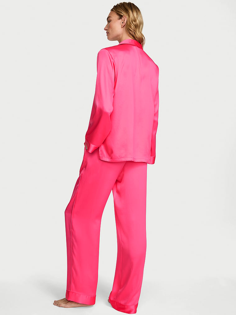 Signature Satin Long Pajama Set - Bombshell Pink