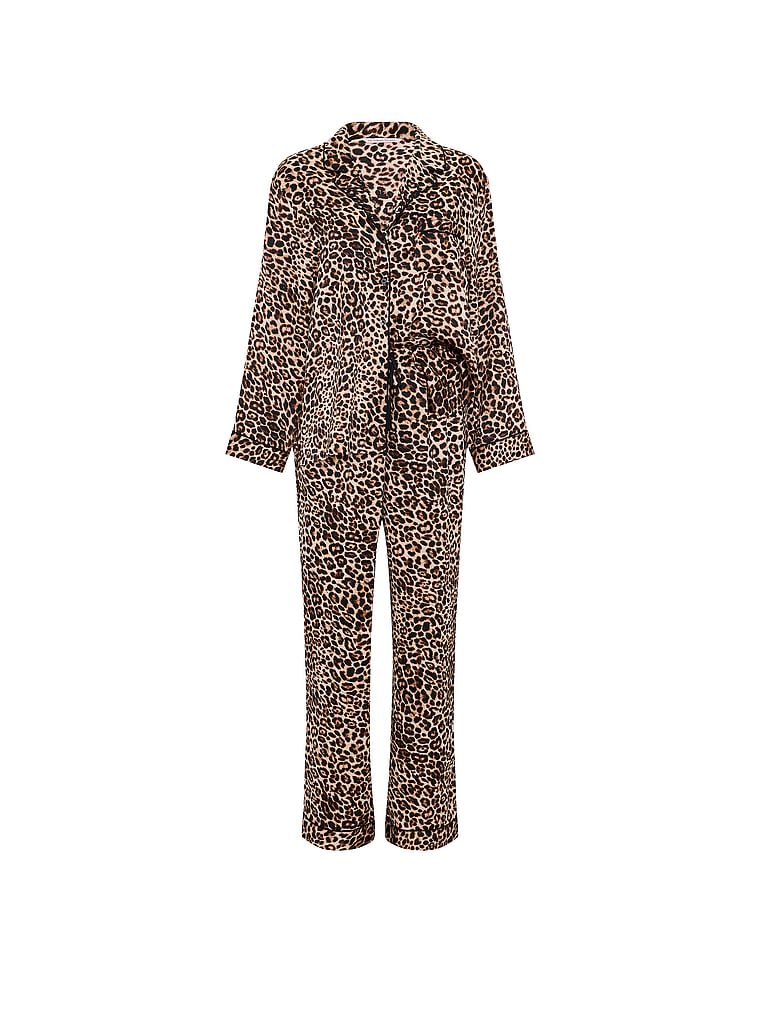 Signature Satin Long Pajama Set - Vintage Tan Leopard