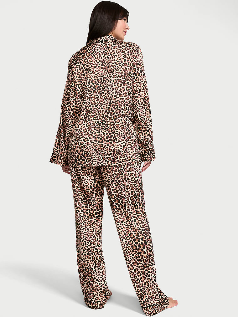 Signature Satin Long Pajama Set - Vintage Tan Leopard