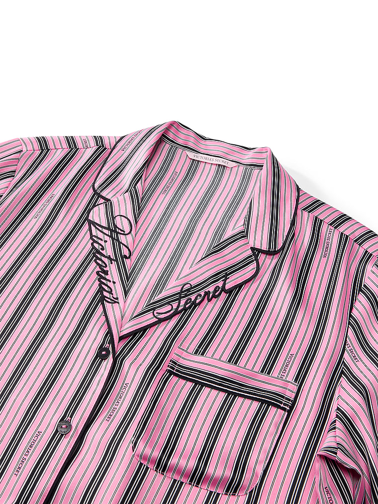 Signature Satin Long Pajama Set - Sexy Little Pink & Black Stripes