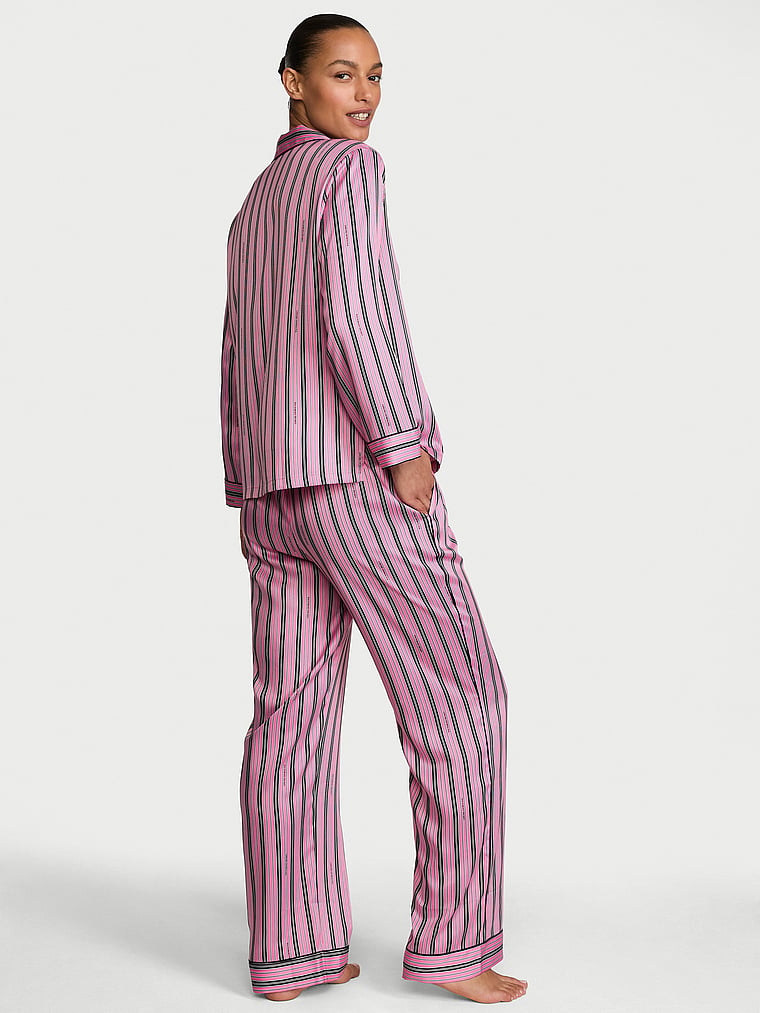 Signature Satin Long Pajama Set - Sexy Little Pink & Black Stripes