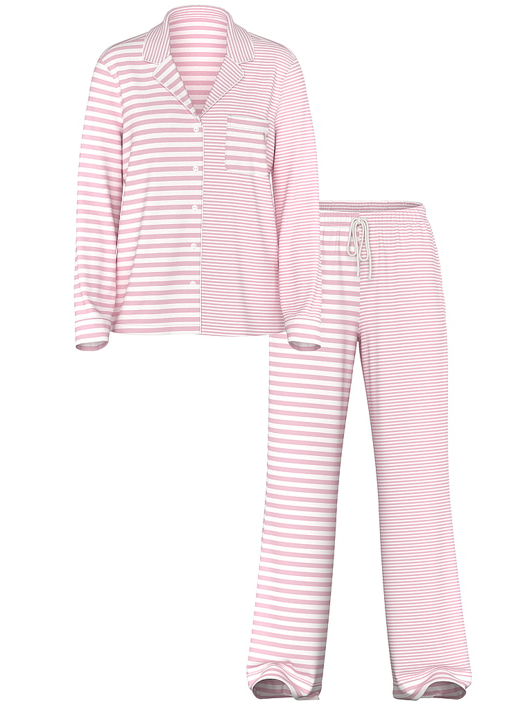 SoSoft™ Modal Long Pajama Set - Pretty Blossom/Coconut White Yd Stripe