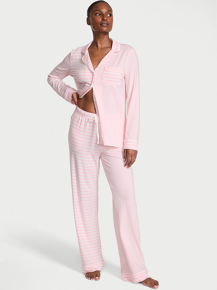 SoSoft™ Modal Long Pajama Set - Pretty Blossom/Coconut White Yd Stripe