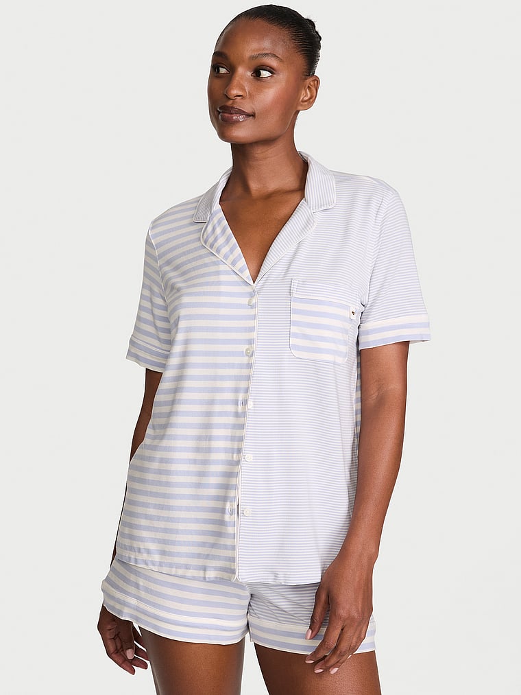 SoSoft™ Modal Short Pajama Set - Coconut White & Blue Stripes