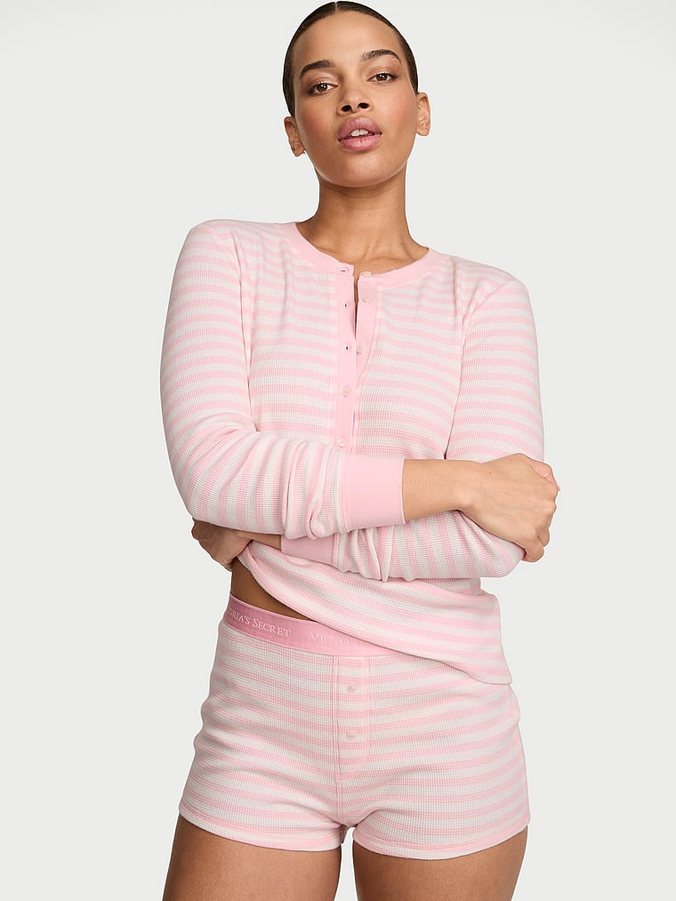 Waffle Knit Henley Short Pajama Set