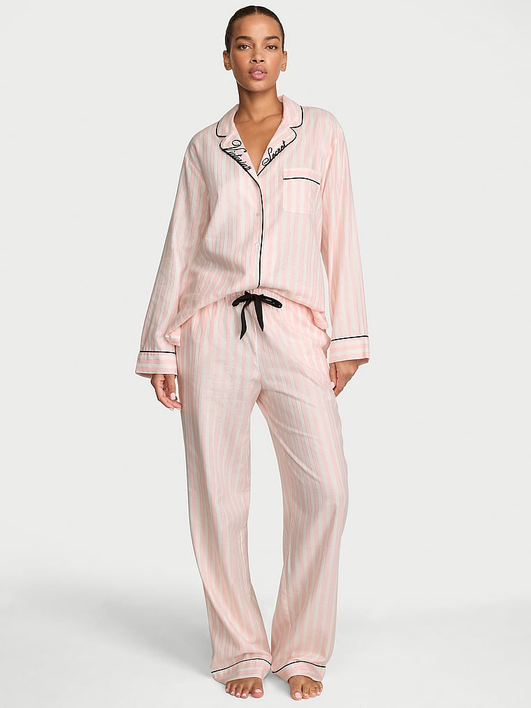 CozyFlannel™ Long Pajama Set - Pink Shimmer Heritage Stripes