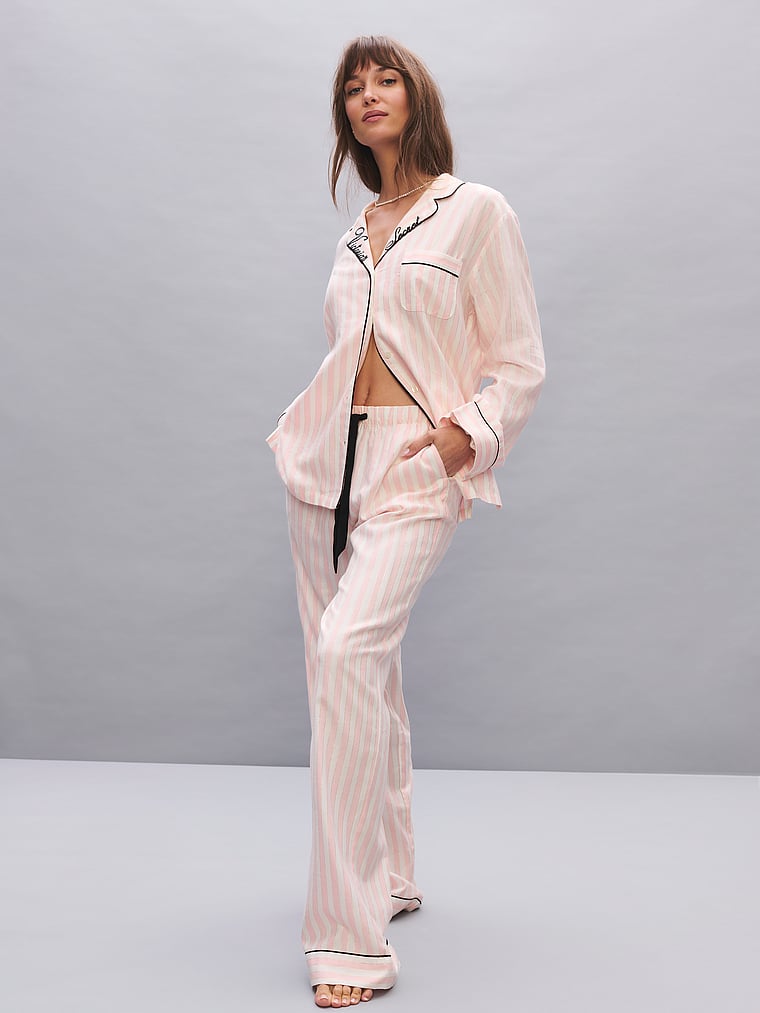 CozyFlannel™ Long Pajama Set - Pink Shimmer Heritage Stripes