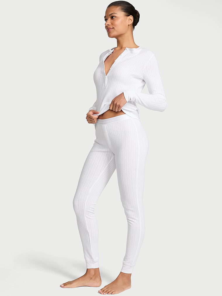 Cozy Pointelle Henley Long Pajama Set