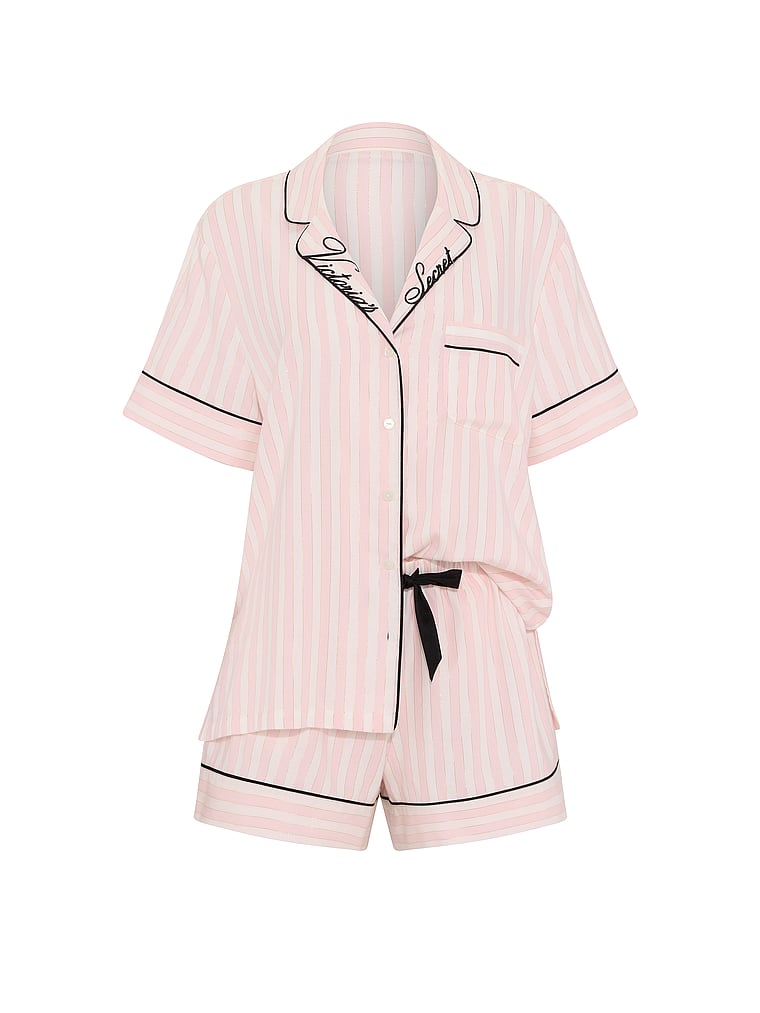 CozyFlannel™ Short Pajama Set - Pink Shimmer Heritage Stripes