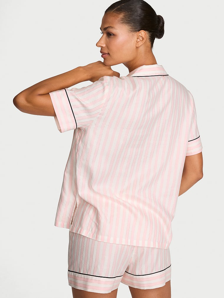 CozyFlannel™ Short Pajama Set - Pink Shimmer Heritage Stripes