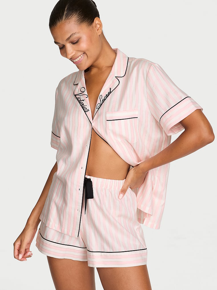 CozyFlannel™ Short Pajama Set - Pink Shimmer Heritage Stripes