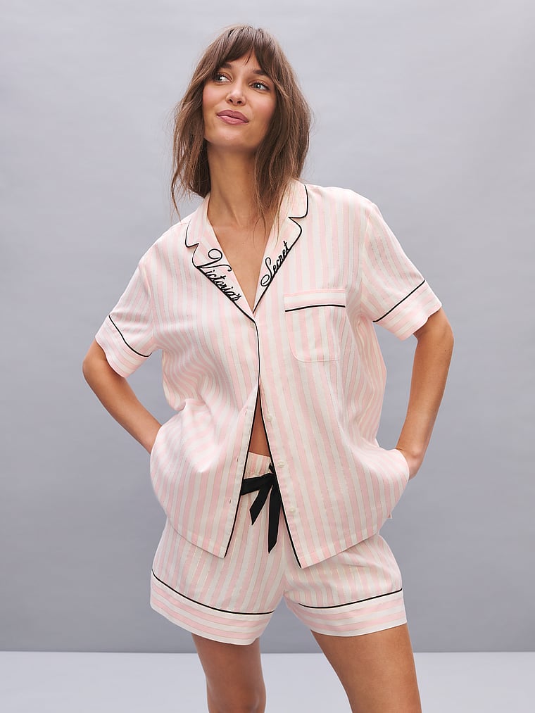 CozyFlannel™ Short Pajama Set - Pink Shimmer Heritage Stripes