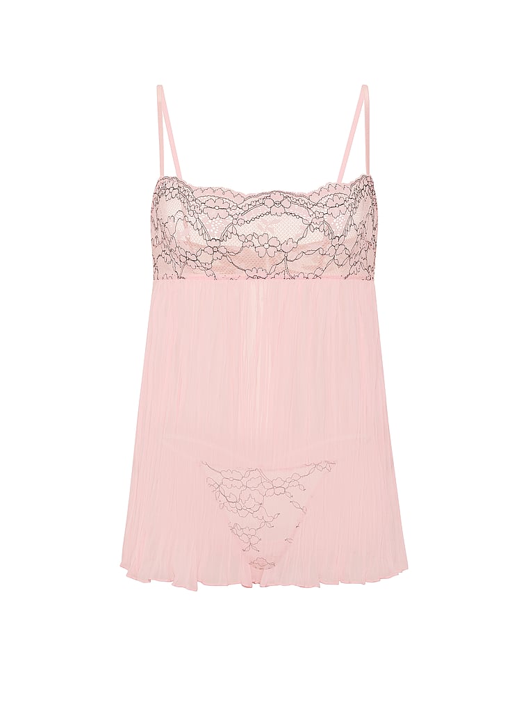 Dare to Dream Lace Pleated Babydoll Set - Angel Pink