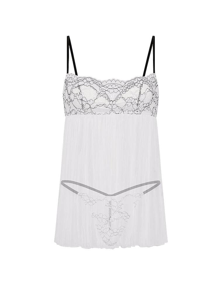 Dare to Dream Lace Pleated Babydoll Set - Vs White