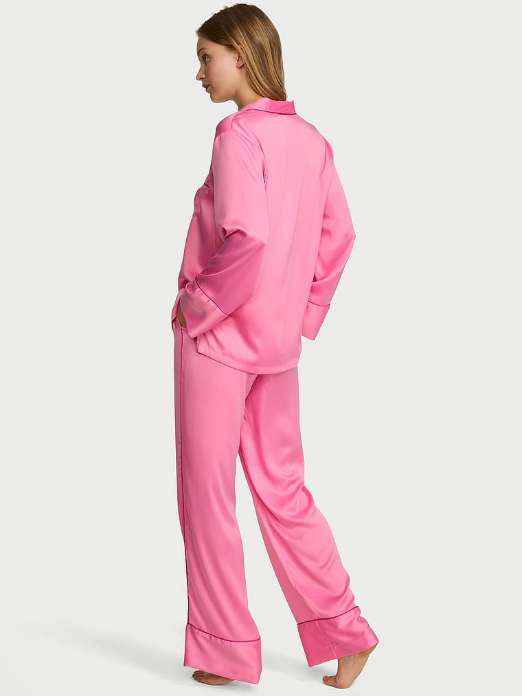 Signature Satin Long Pajama Set - Sexy Little Pink & Pink Fire
