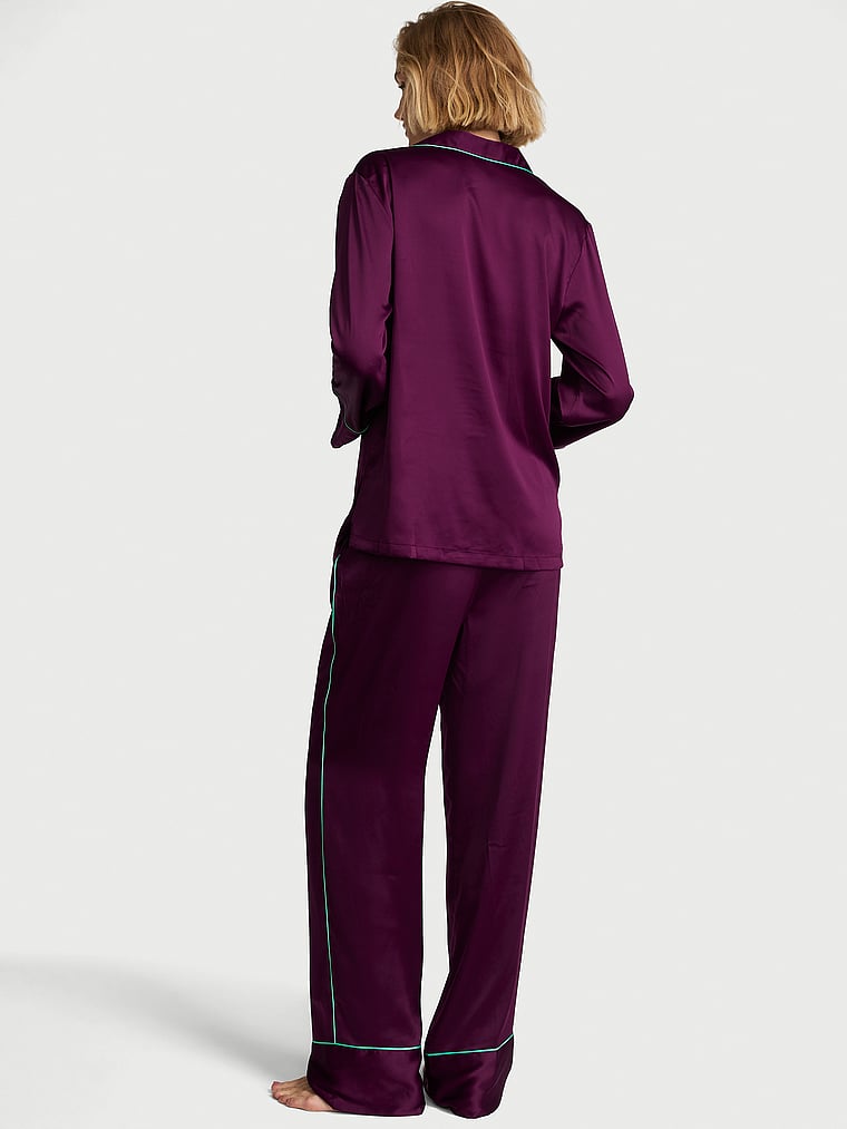 Signature Satin Long Pajama Set - Party On Purple & Scuba Blue