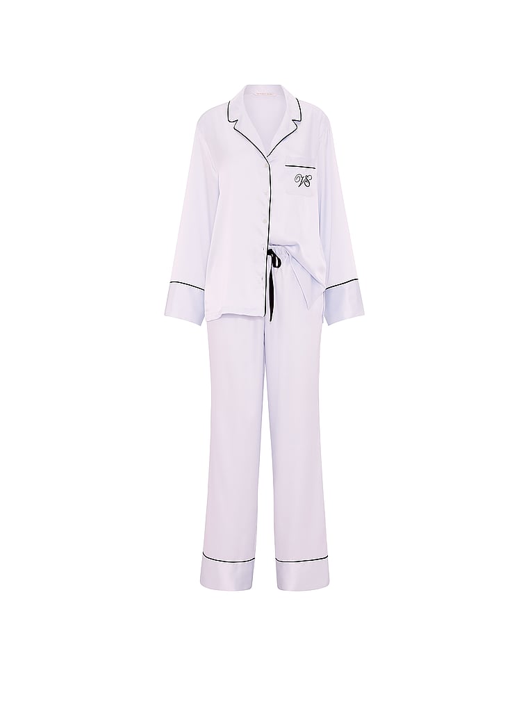 Signature Satin Long Pajama Set - Purple Whisper & Party On Purple