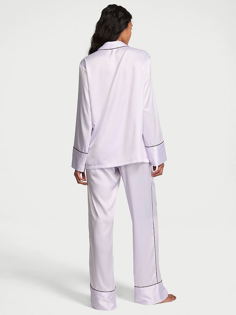 Signature Satin Long Pajama Set - Purple Whisper & Party On Purple