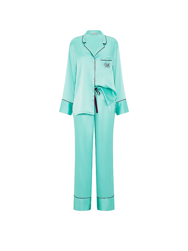 Signature Satin Long Pajama Set - Scuba Blue & Party On Purple