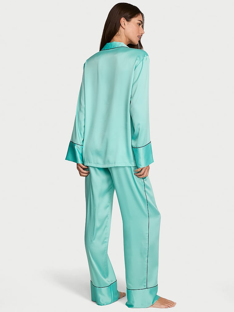 Signature Satin Long Pajama Set - Scuba Blue & Party On Purple
